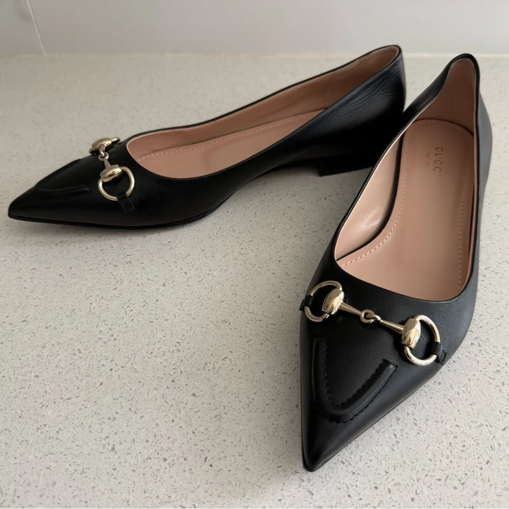 Gucci Erin Ballet Flats Black Leather Size EU 39 US 9 - Picture 5 of 10